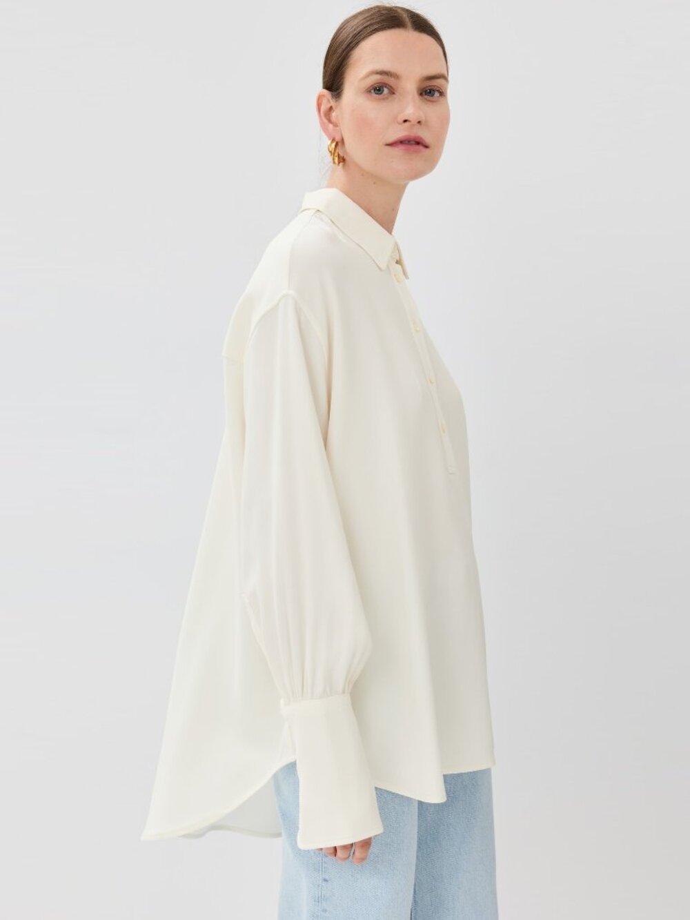 Anine Bing "Lake" Pullover Crepe Shirt in Ivory, size Small